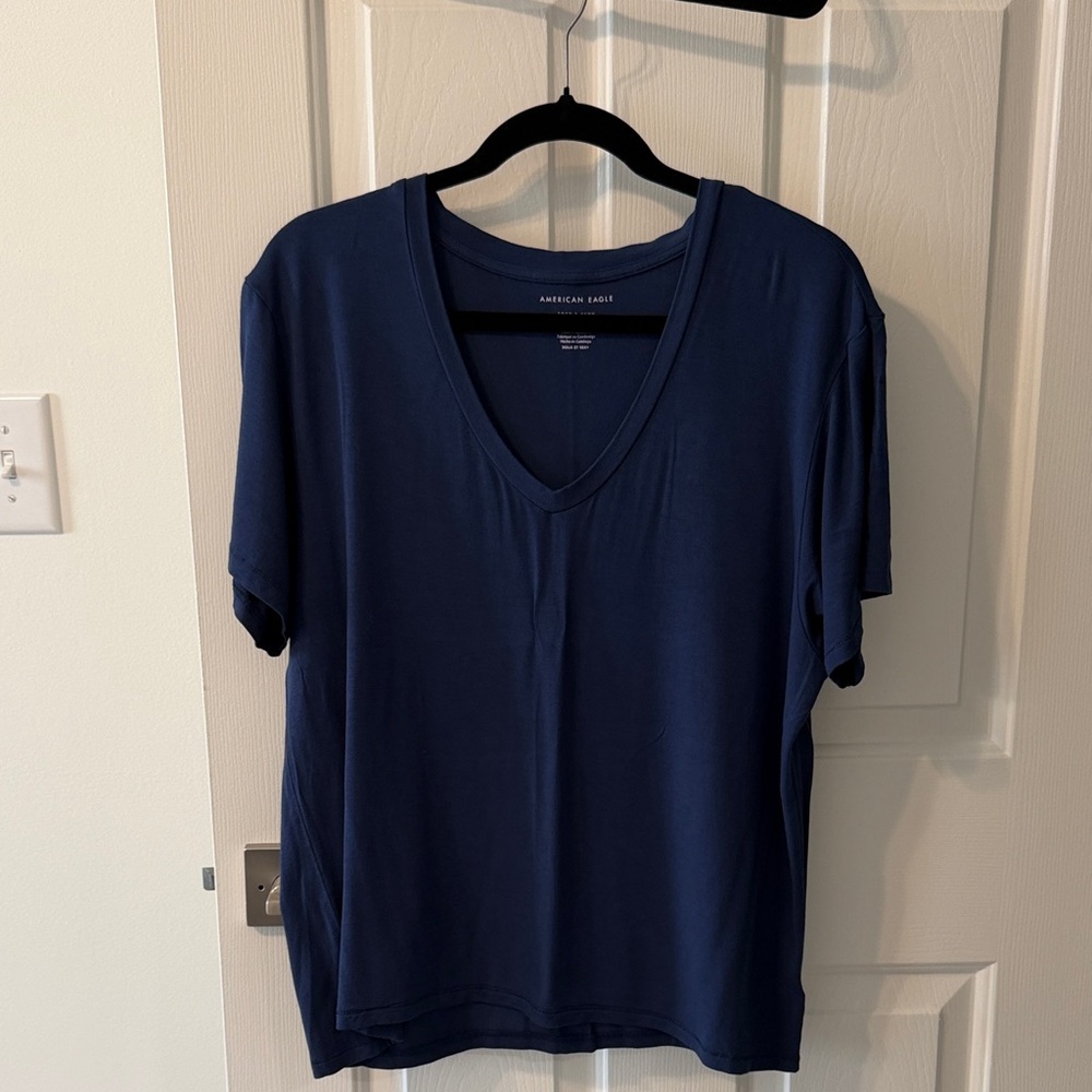 American Eagle Outfitters Deep Blue V-Neck Tee